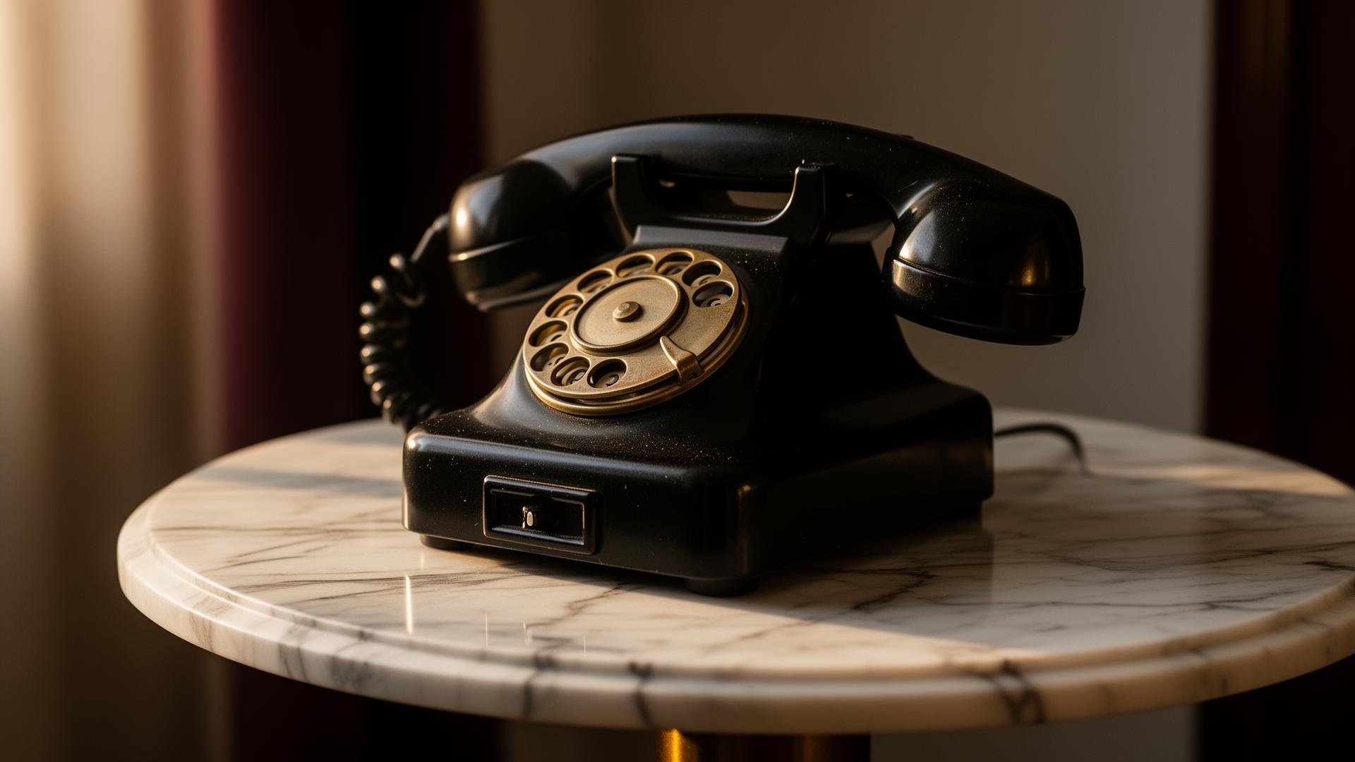 Vintage telephone on a marble side table