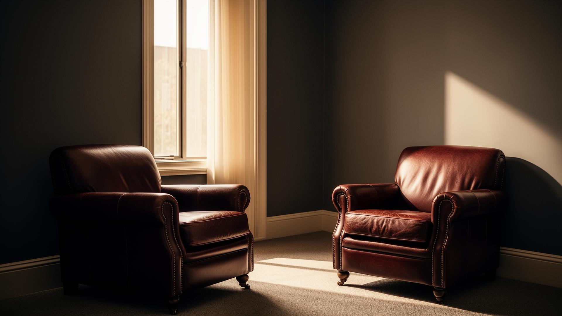 Quiet consultation room with two armchairs by a window